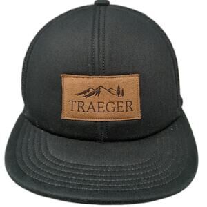Traeger Trucker Hat Black One Size Snapback Mesh Back Logo Patch Mountain